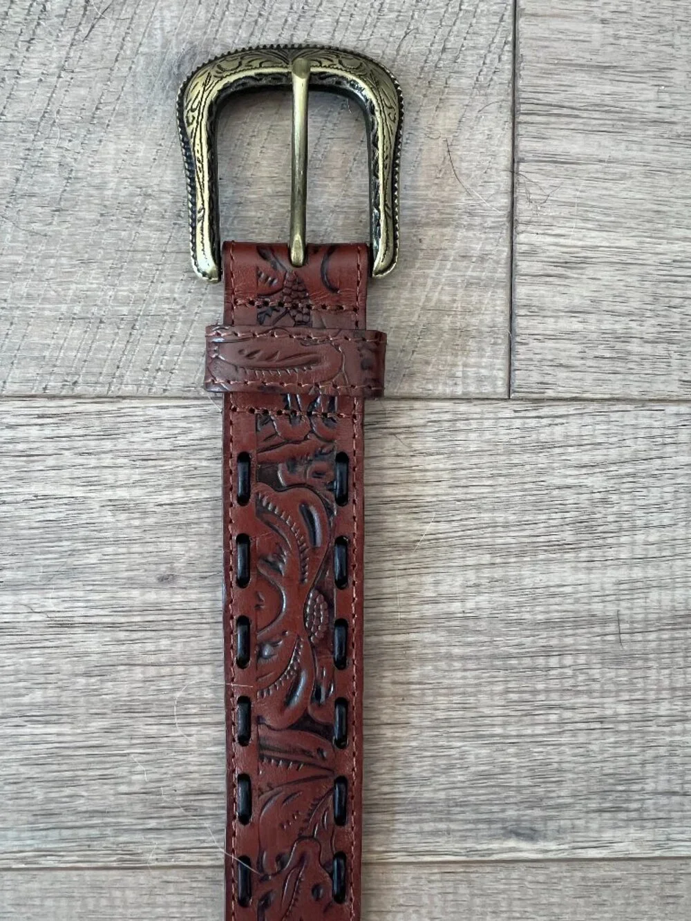 Patricia Nash Amelia Tooled Leather Belt - Brown - Size L (EUC)